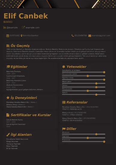 Bakıcı Örnek cv indir